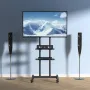 Mobile TV Stand, Mobile TV Cart for 32 to 70 inch TVs, Height Adjustable Portable TV Stand with Wheels, Double Tray for Audio-Vi