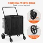 Folding Shopping Cart with Removable Waterproof Liner, 149.7kg Large Capacity Jumbo Grocery Cart with Dual Basket, 360° Swivel W