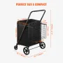 Folding Shopping Cart with Removable Waterproof Liner, 149.7kg Large Capacity Jumbo Grocery Cart with Dual Basket, 360° Swivel W