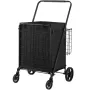 Folding Shopping Cart with Removable Waterproof Liner, 149.7kg Large Capacity Jumbo Grocery Cart with Dual Basket, 360° Swivel W