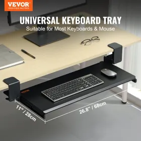 Clamp on Keyboard Tray Under Desk, Desk Keyboard Tray Slide out with Sturdy No-drill C Clamp Mount, Large 26.8 x 11 inch