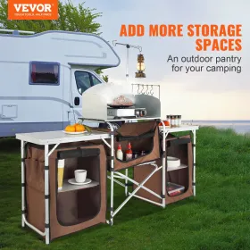Camping Kitchen Table, Folding Outdoor Cooking Table with Storage Carrying Bag, Aluminum Cook Station 3 Cupboard & Detachable