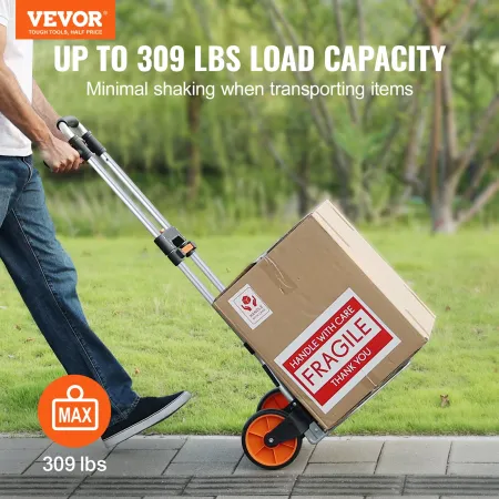 Folding Hand Truck, 309 lbs Load Capacity, Aluminum Portable Cart, Convertible Hand Truck and Dolly with Telescoping Handle and