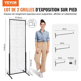2 'x 5,6' Grid vægpaneler tårn, 2 pakker wire gridwall display racks med t-base gulvbillede, dobbelt side gridwall paneler