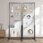 61 x170.7 cm Grid Wall Panels Tower, 2 Packs Wire Gridwall Display Racks with T-Base Floorstanding, Double Side Gridwall Panels 