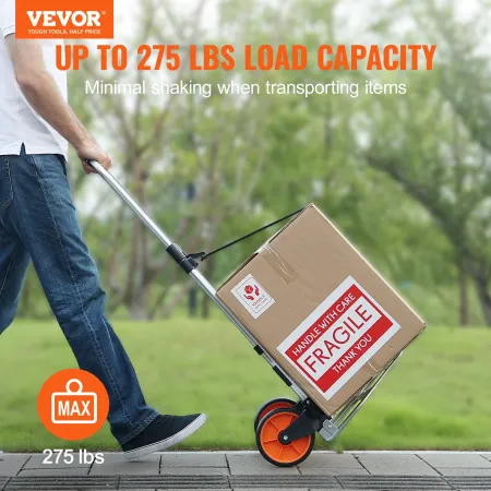 Folding Hand Truck, 275 lbs Load Capacity, Aluminum Portable Cart, Convertible Hand Truck and Dolly with Telescoping Handle and