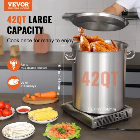Rustfrit stål lagerpot, 42 liter store kogepotter