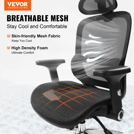 Mesh Office Chair, Adjustable High Back Desk Chair with Mesh Seat, Angle and Height Adjustable Home Office Chair with Lumbar and