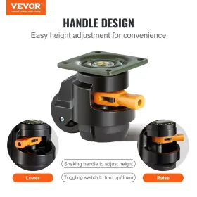 Leveling Casters, Set of 4, 1100 lbs Total Load Capacity, 2 inches, Heavy Duty with Upgraded Handle Design, 360 Degree Swivel