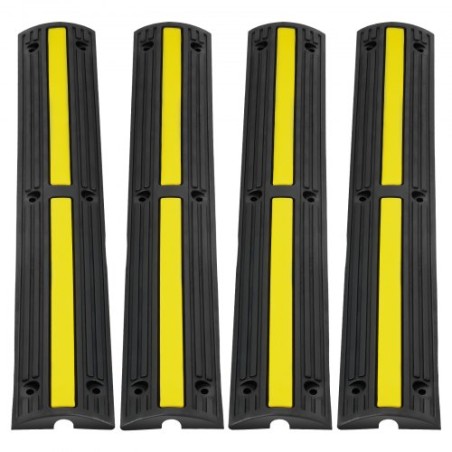 3.28 ft Cable Protector Ramp, 4 Pack of 1 Channel, 18000 lbs/axle Capacity Heavy Duty Rubber Speed Bumps, Floor Cord Cable