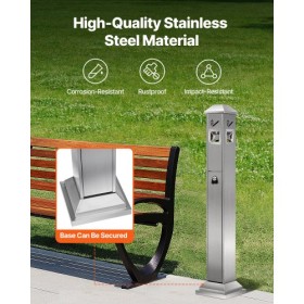 Cigarette Butt Receptacle with 4 Disposal Openings Stainless Steel Silver