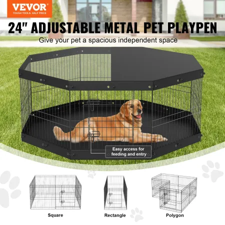 Dog Playpen, 8 paneler sammenfoldelig metalhundøvelsespen med