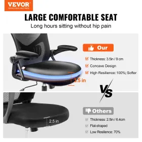 Kontorstol med justerbar lumbale support, høj ryg ergonomisk