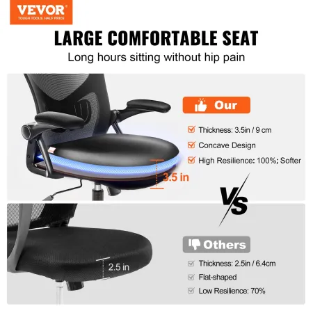 Kontorstol med justerbar lumbale support, høj ryg ergonomisk