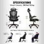 Kontorstol med justerbar lumbale support, høj ryg ergonomisk