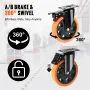 Caster Wheels, 15.2 cm Swivel Plate Casters, Set of 4, with Security A/B Locking No Noise PVC Wheels, Heavy Duty 317.5 kg Load C