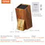 Universal Knife Holder, Acacia Wood Knife Block Without Knives, Extra Large Knife Storage Holder Stand with PP Brush, Multifunct