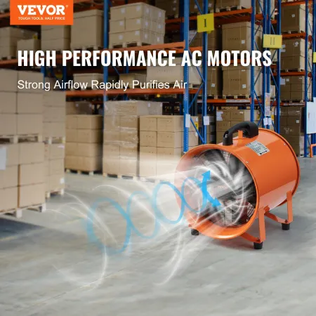 Portable Ventilator, 254mm Heavy Duty Cylinder Fan with 10m Duct Hose, 255W Strong Shop Exhaust Blower 1720CFM, Industrial Utili