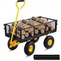 Steel Garden Cart, Heavy Duty 500 lbs Capacity, with Removable Mesh Sides to Convert into Flatbed, Utility Metal Wagon with