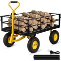 Steel Garden Cart, Heavy Duty 1200 lbs kapacitet, med aftagelige mesh -sider til at konvertere til fladbed, nyttevogn