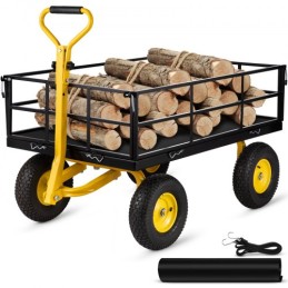 Steel Garden Cart, Heavy Duty 1200 lbs Capacity, with Removable Mesh Sides to Convert into Flatbed, Utility Metal Wagon with