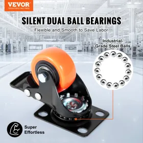 Caster Wheels, 2-tommer drejepladehylder, sæt med 4, med