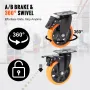 Caster Wheels, 12.7 cm Swivel Plate Casters, Set of 4, with Security A/B Locking No Noise PVC Wheels, Heavy Duty 204.1 kg Load C