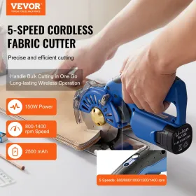 Fabric Cutter 5-Speed Cordless Electric Rotary Fabric Cutting Machine