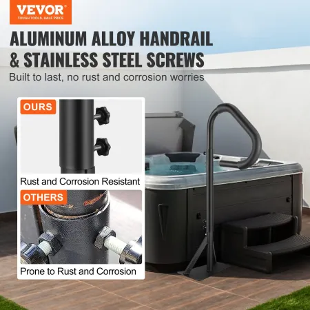 Hot Tub Handrail, 360 Rotatable Spa Side Handrail with 48"-63" Adjustable Height, Rust-proof Aluminum Spa Step Hot Tub Hand Rail