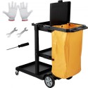 Cleaning Cart, 3-Shelf Commercial Janitorial Cart, 200 lbs Capacity Plastic Housekeeping Cart, with 25 Gallon PVC Bag and