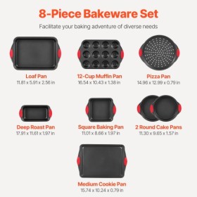 Baking Pan Set 8-Piece Nonstick Carbon Steel Set with Silicone Handles