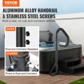 Hot Tub Handrail, 360 Rotatable Spa Side Handrail with 35"-57" Adjustable Height, Rust-proof Aluminum Spa Step Hot Tub Hand