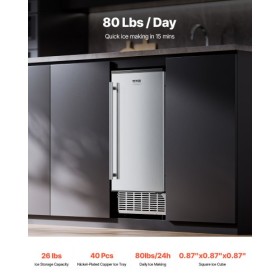 Undercounter Built-in Ice Maker 80 Lbs/Day with Drain Pump Reversible Door