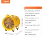 Portable Ventilator, 254mm Heavy Duty Cylinder Fan, 300W Strong Shop Exhaust Fan 1942CFM, 3m Power Cord (No charging head), Indu