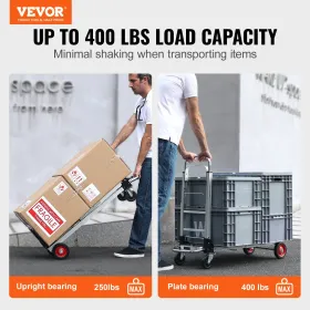 Aluminum Hand Truck, 2 in 1, 400 lbs Load Capacity, Heavy Duty Industrial Convertible Folding Hand Truck and Dolly, Utility