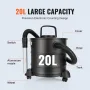 Ash Vacuum Cleaner, 20 L with 1200W Powerful Suction, Ash Vac Collector with 1.2 M Flexible Hose & Wheels, for Fireplaces, Pelle