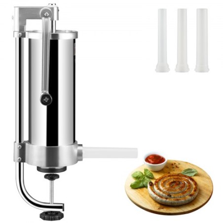 Sausage Stuffer, 5LBS/3L Capacity, 304 Stainless Steel Vertical Sausage Stuffer, Sausage Filling Machine with 3 Stuffing Tubes,