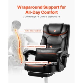 Executive Chair High Back Office Chair with Footrest Lumbar Pillow Black