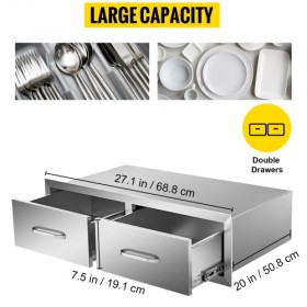 75*25cm Bbq Drawer Double Horizontal Drawers Durable With Storage Cabinet