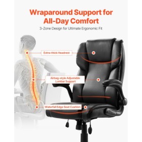 Executive Chair High Back Desk Chair Flip-up Armrests Lumbar Support Black