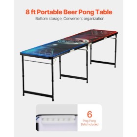2.4 m Portable Beer Pong Tailgate Table Party Game LED Carrying Handle