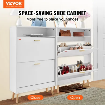 Shoe Cabinet with 2 Flip Drawers, Shoe Storage Cabinet for Entryway, Free Standing Shoe Storage Organizer with Top Storage