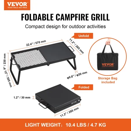 Foldning af lejrbålgrill, tunge stålnetris, 57 cm bærbare