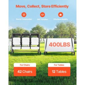 Foldestol rackkurv til 42 stole eller 12 borde på 400 kg med hjul