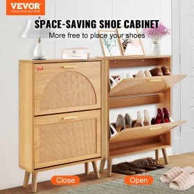 Shoe Cabinet with 2 Flip Drawers Rattan Shoe Storage Cabinet for Entryway