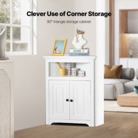 32" Corner Storage Cabinet with 2 Wooden Doors & Adjustable Shelves White