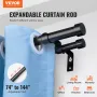 Double Rod Curtain Rods, 182.9-365.8 cm Adjustable Length, Black Double Curtain Rods with Cap Finials, 2.5 cm and 1.9 cm Diamete