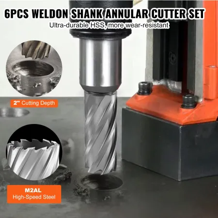 Annular Cutter Set, 6 Pcs Weldon Shank Mag Drill Bits, 2