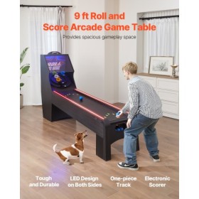 9 ft Roll & Score Arcade Game Table Electronic Scorer Game Room 4 Balls