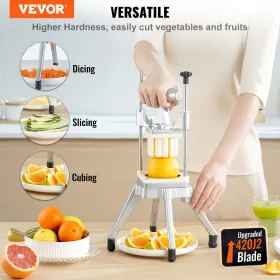 Commercial Vegetable Fruit Chopper, Stainless Steel French Fry Cutter with 4 Blades 1/4" 3/8" 1/2", 6-wedge Slicer, Chopper